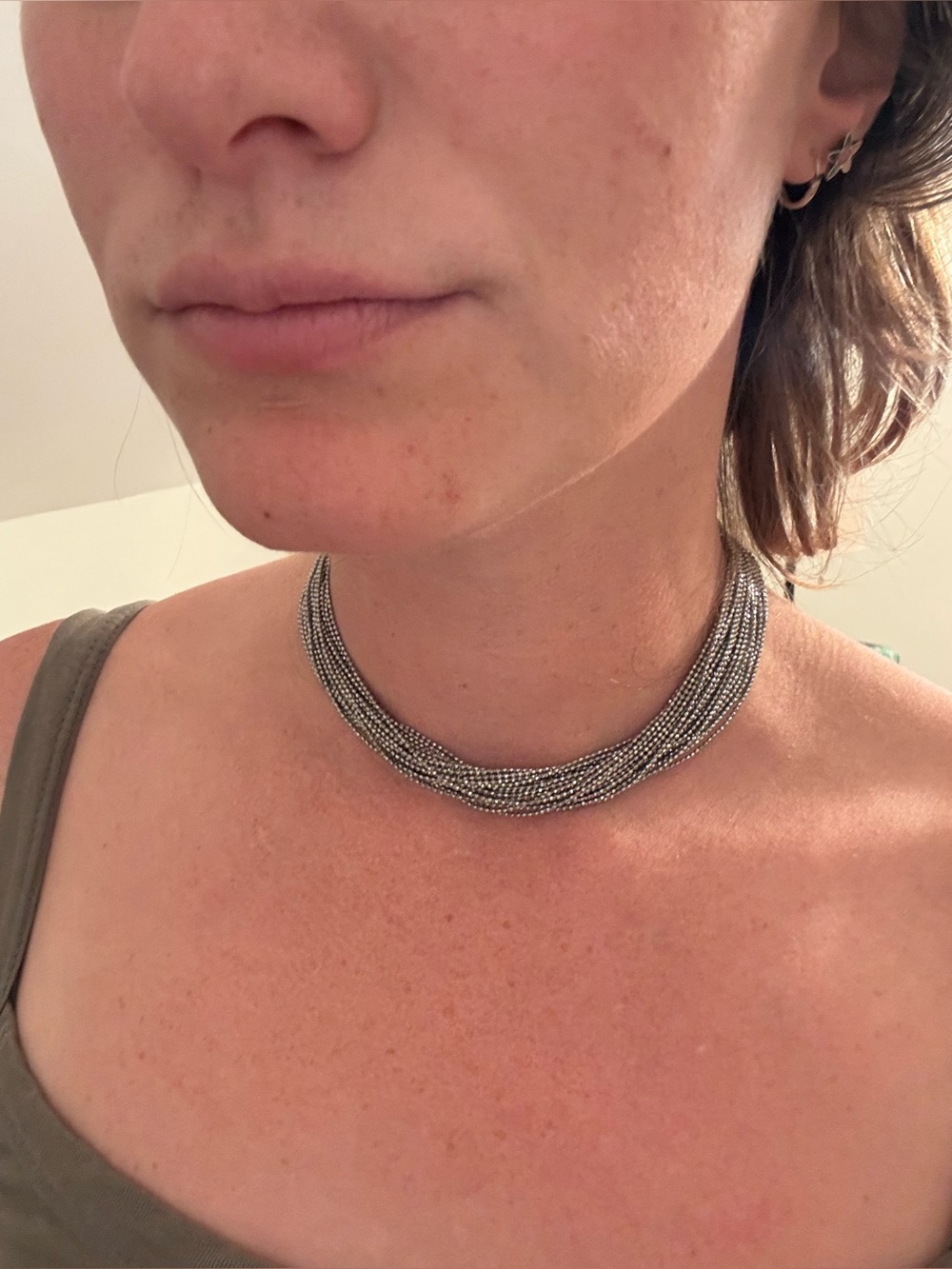 Express Multi-Strand Hematite Beaded Choker Necklace - Silver